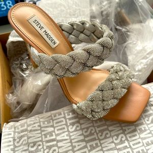 Silver rhinestone open-toe stiletto only worn once, perfect bridal event shoe!!